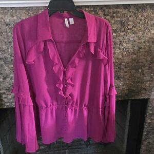 Cato Fuchsia Ruffled Blouse